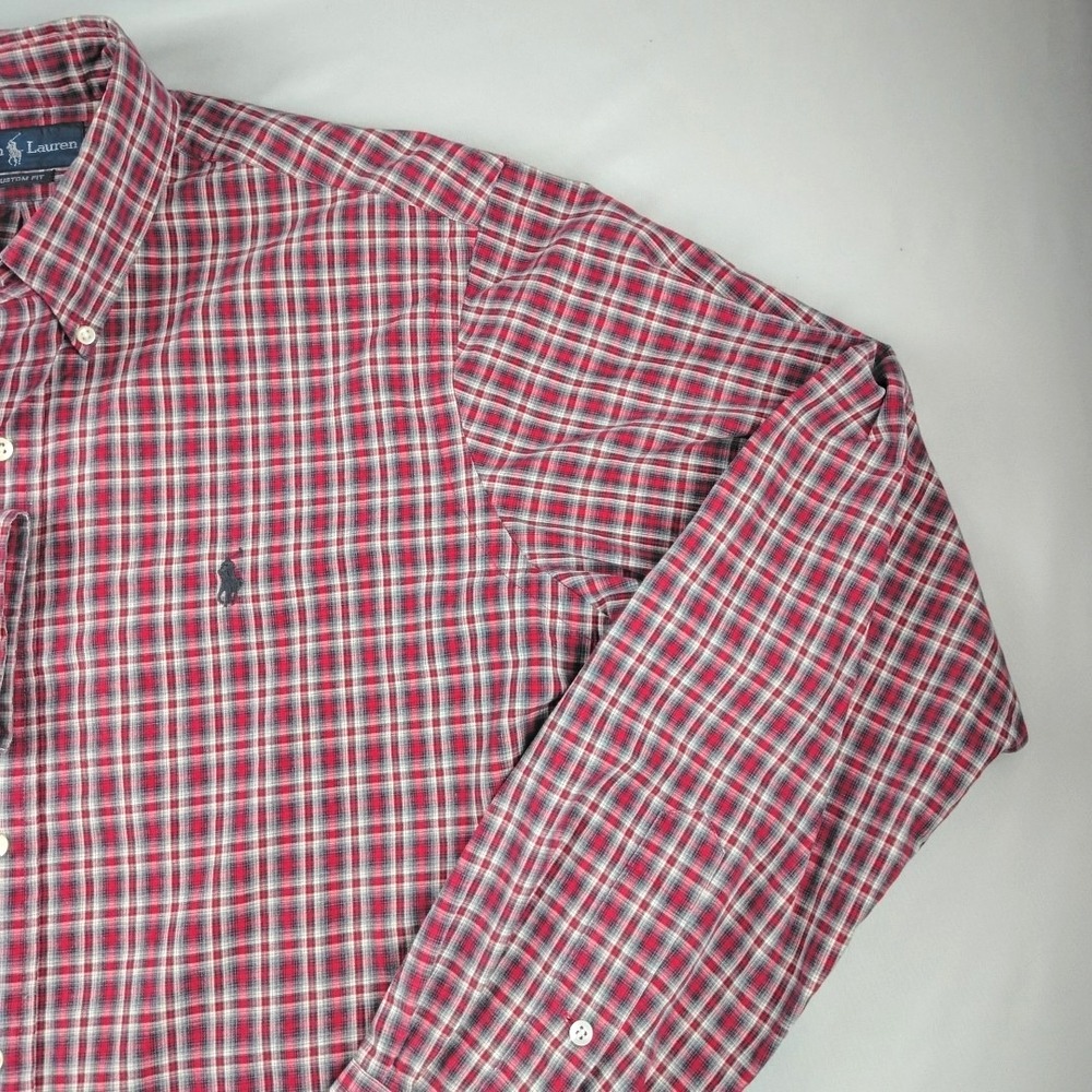Ralph Lauren Custom Fit Red Plaid Button-Down Shirt Mens Large Long Sleeve EUC - Picture 5 of 16